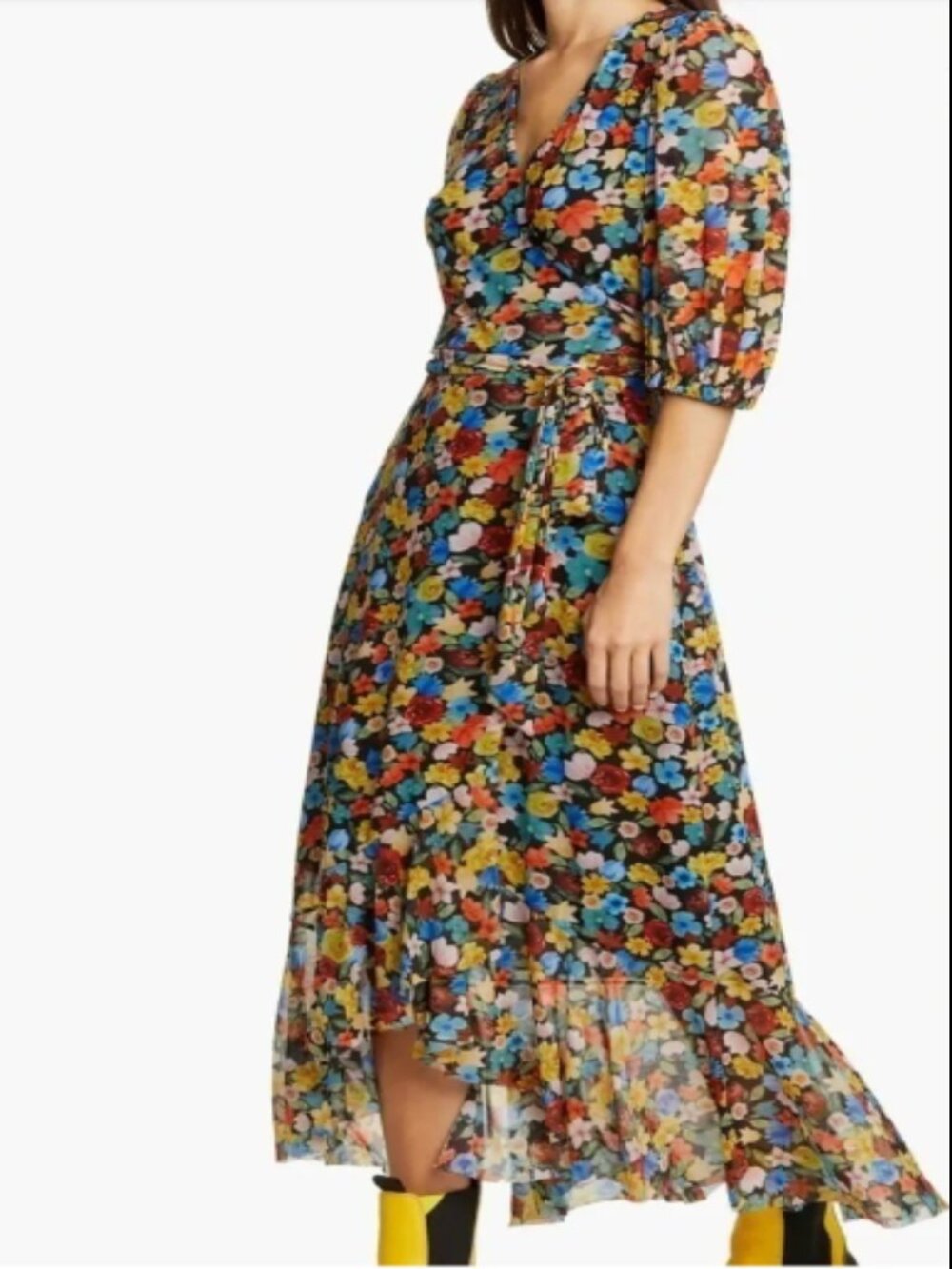 Ganni Floral Mesh Wrap Dress XS